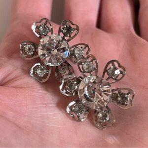Vintage 1940 50 Retro deco Silver Rhinestone Tiny Flower Brooches Set Two